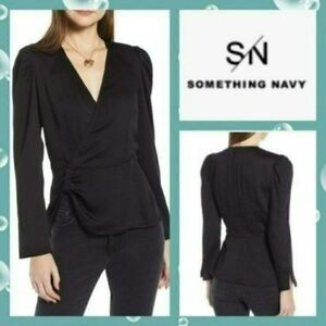 NWT MSRP $85 Something Navy Gathered Peplum Top Women's Size Medium